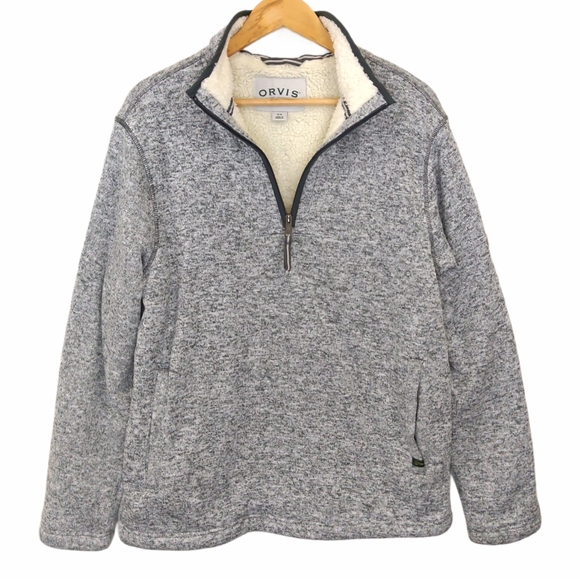 Orvis Men Grey Quarter Zip Fleece Lined 